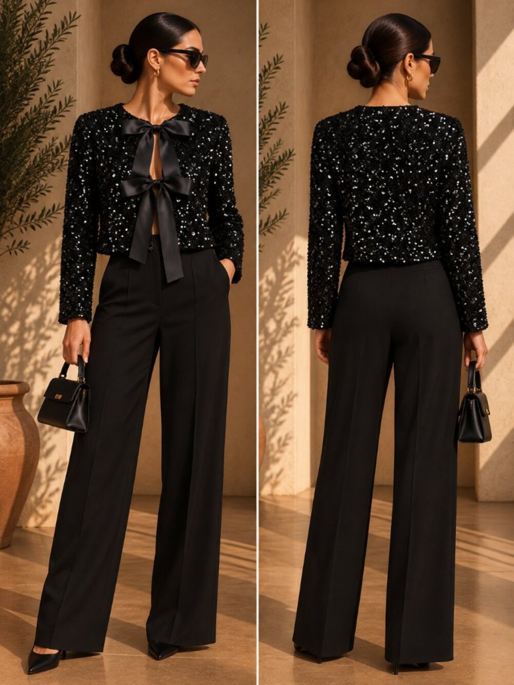 Commense Black Sequins Velvet Bow Blazer M | Holiday Party